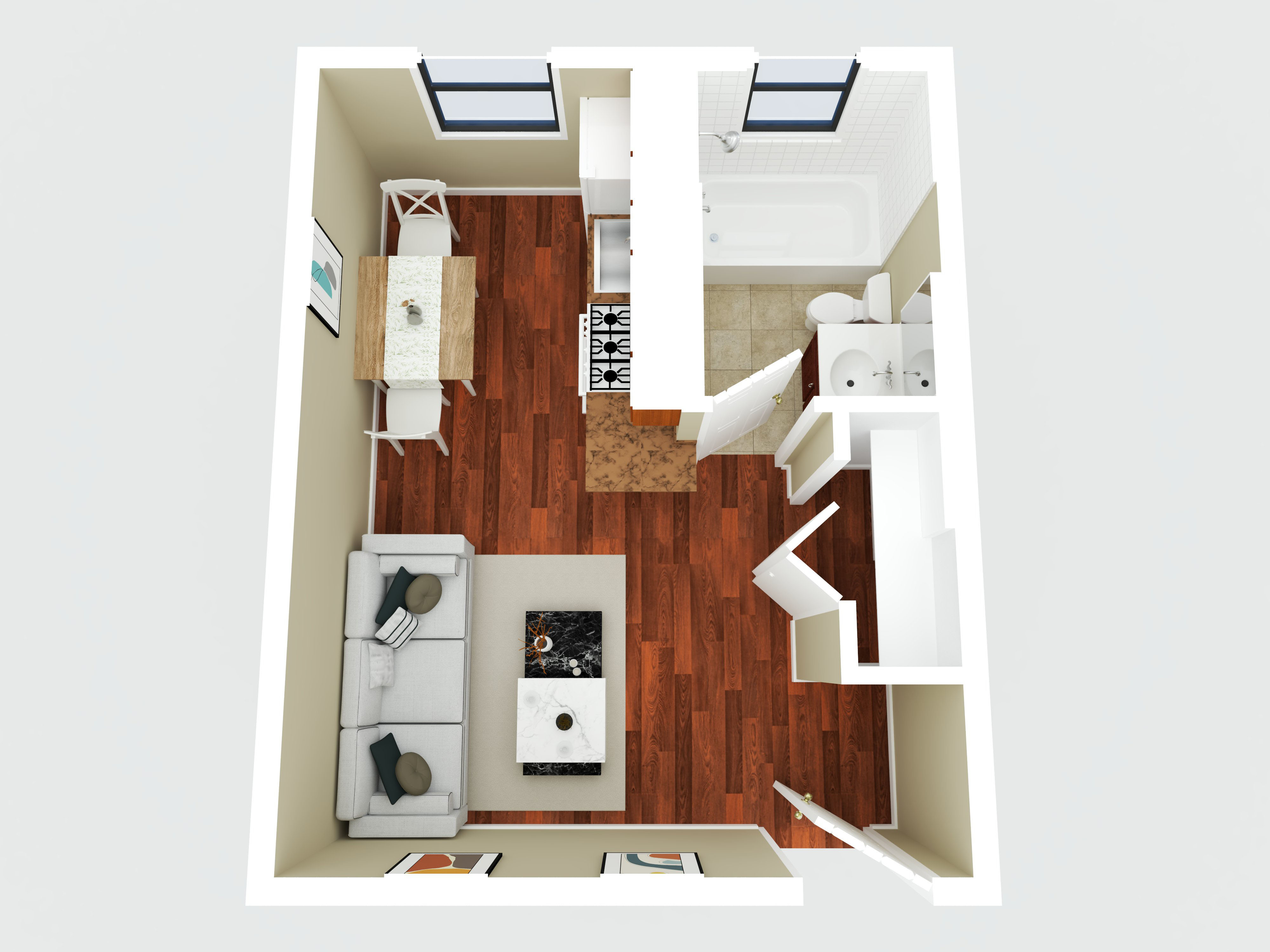 Floor plan for studio, 1 bath, 215 sqft